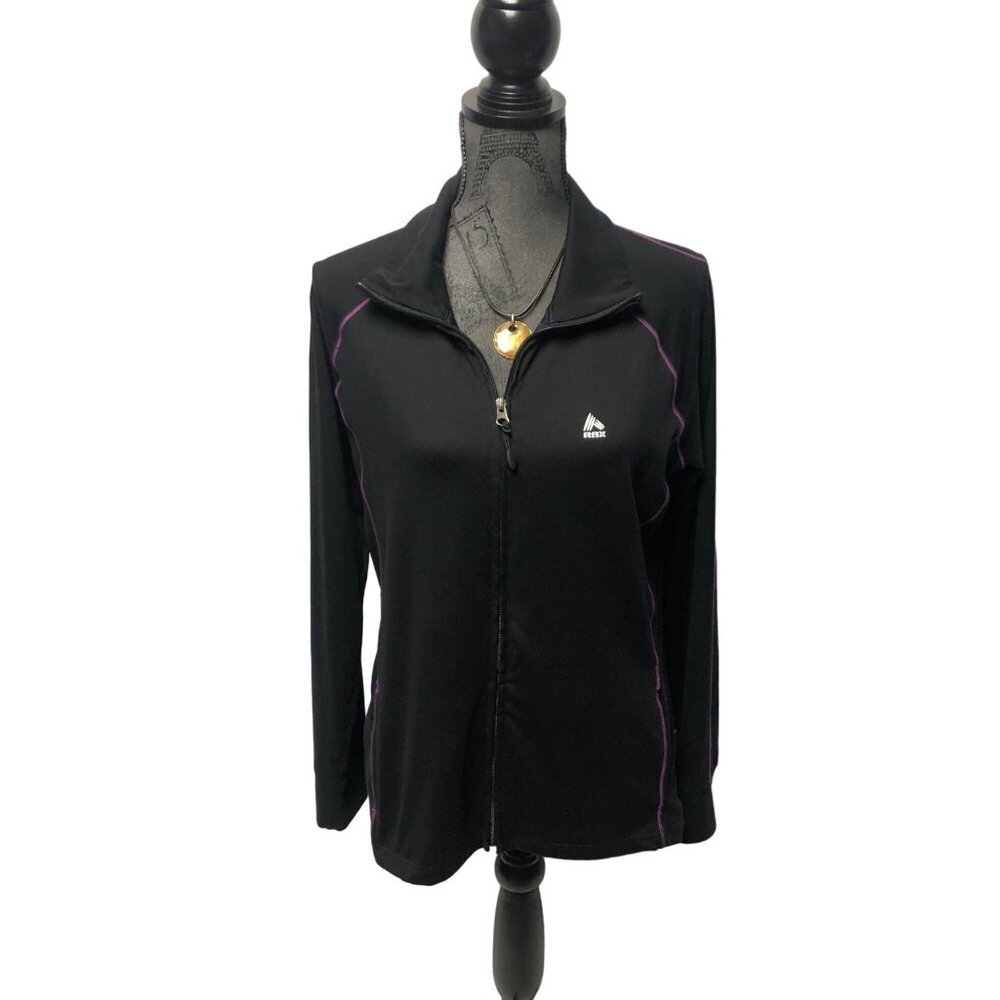 RBX Black Full Zip Jacket Womens Sz Large Purple Stitching Athleisure Sweatshirt